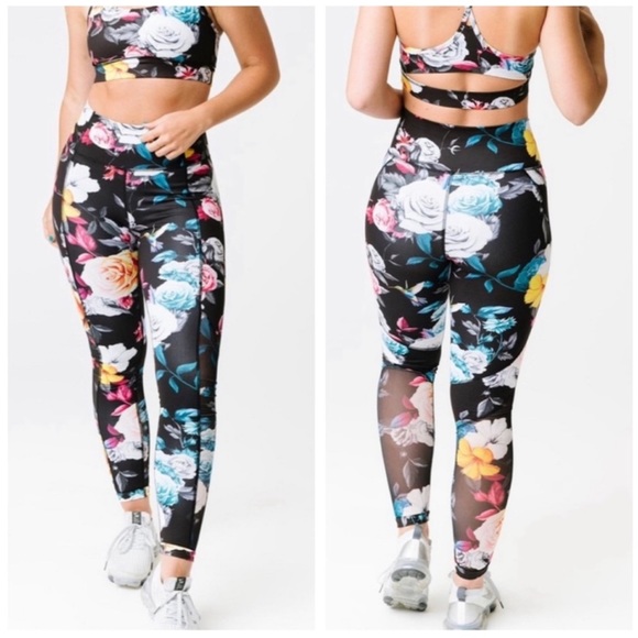 NWT ZYIA Dark Floral Mesh Leggings 7/8 - Picture 1 of 5